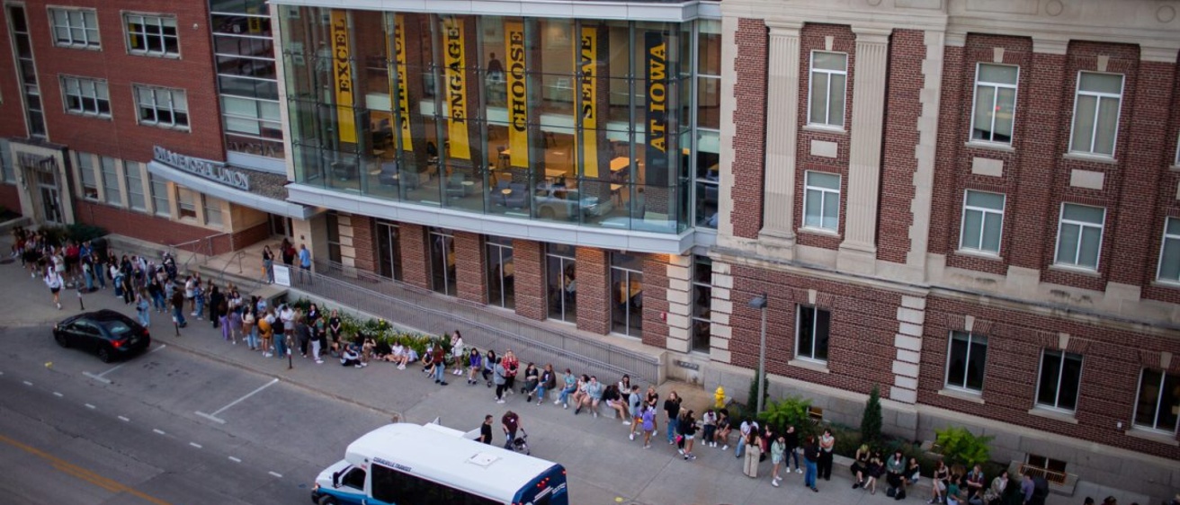 Fans wait outside of the Iowa Memorial Union before a Brittany Broski lecture hosted by the University of Iowa Lecture Committee in the I.M.U. on Thursday, Sept. 14, 2023. 