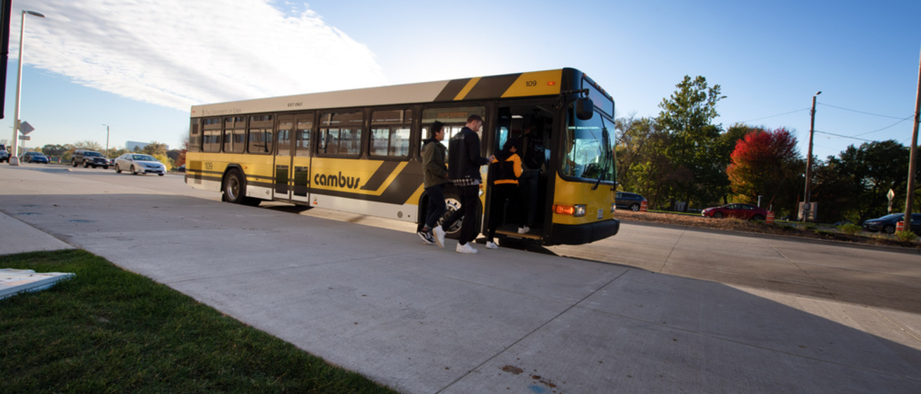 Student loading onto a cambus