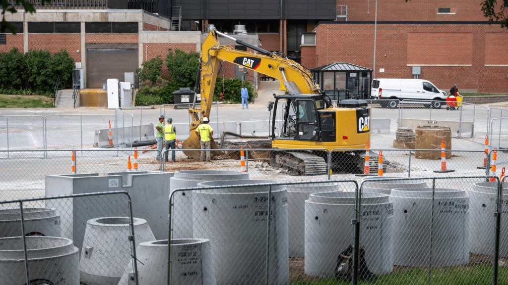 Yellow crane digging