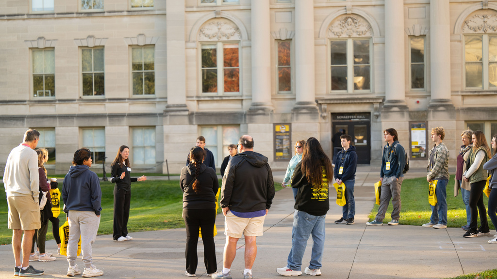 Families visiting the University of Iowa on a campus visit. 