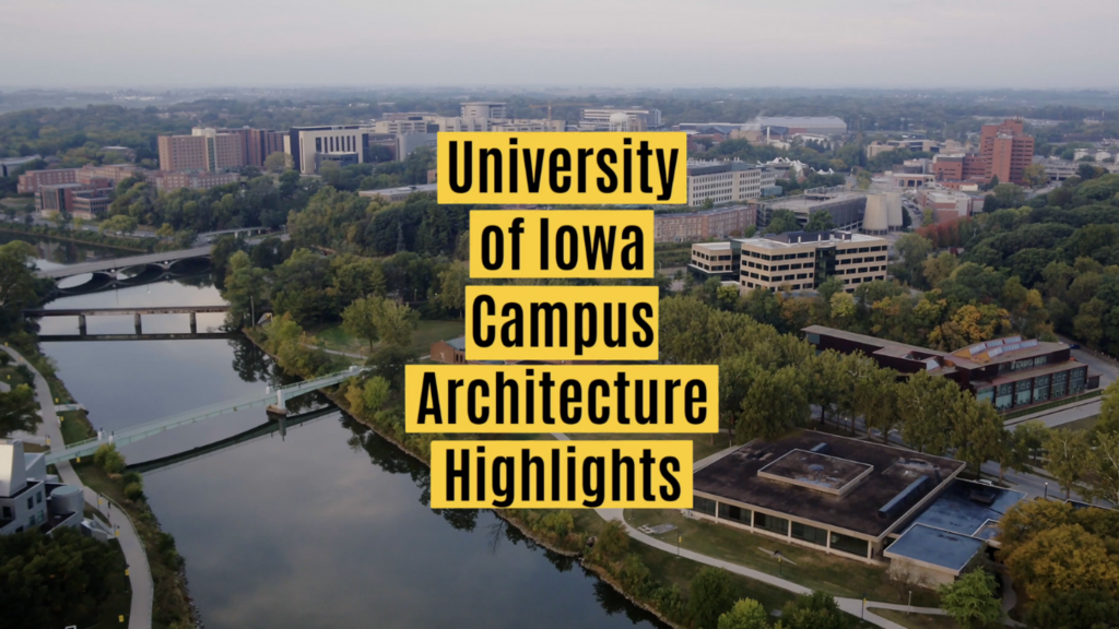 campus architecture highlights thumbnail with an aerial view of the arts campus and Iowa River
