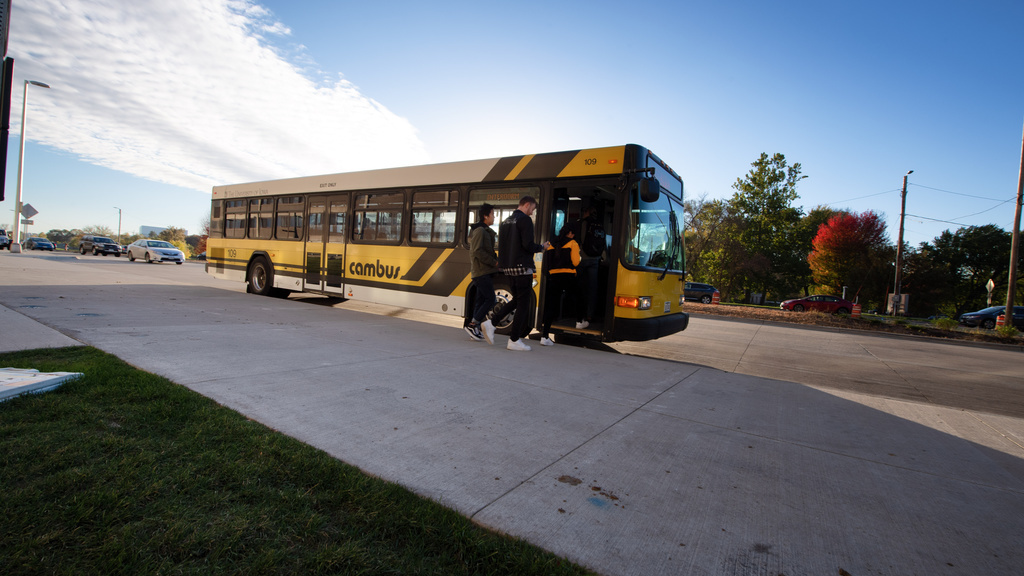 Student loading onto a cambus